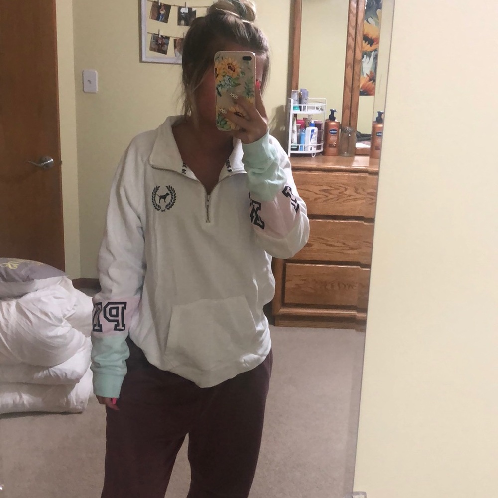 Pink White 3/4 Zip Sweatshirt